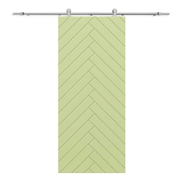 CALHOME 30 in. x 80 in. Sage Green Painted Composite MDF Paneled Interior Sliding Barn Door with Hardware Kit