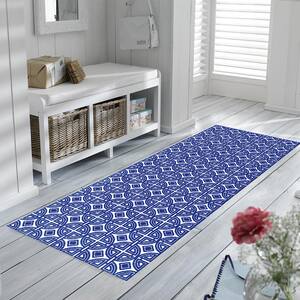 Washable Chinoiserie Bright Blue and White 2 ft. 3 in. x 6 ft. 3 in. Runner Mat Area Rug