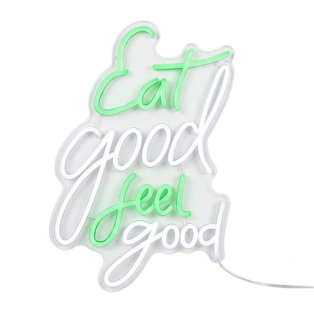 Afoxsos Green White LED Neon Light Sign Dimmable Neon Wall Decor for Restaurant Kitchen Snack Shop Party Health Quote