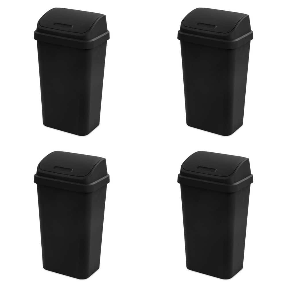 13 Gal. Black Swing Top Lid Kitchen Wastebasket Plastic Household Trash Can (4-Pack) price history on PriceWatchPro