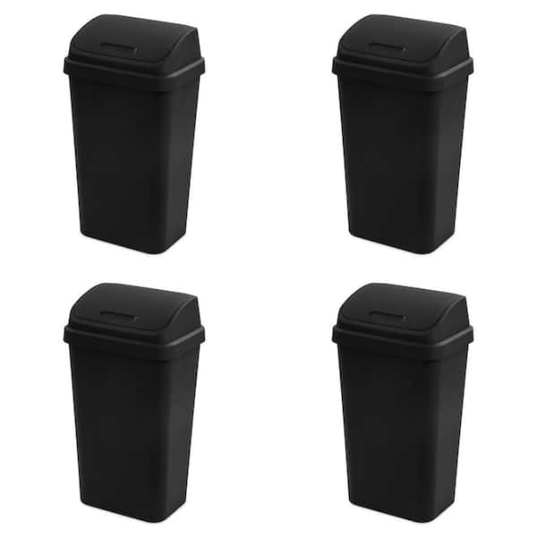 13 Gal. Black Swing Top Lid Kitchen Wastebasket Plastic Household Trash Can (4-Pack)