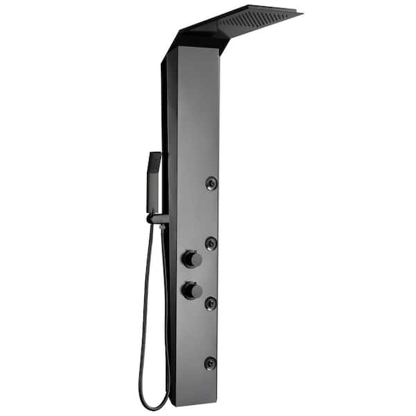 BWE 4-Jet Rainfall Shower Panel System with Rainfall Shower Head and Shower Wand in Black