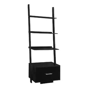 69 in. Black Wood 4-shelf Ladder Bookcase with Open Back