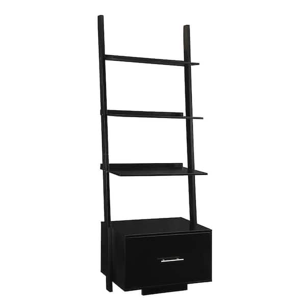 Convenience Concepts 69 in. Black Wood 4-shelf Ladder Bookcase with Open Back