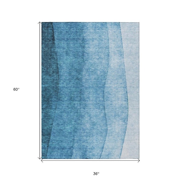 Teal Blue, Aqua, Turquoise 3 ft. x 5 ft. Woven Abstract Polyester Rectangle Indoor / Outdoor Area Rug