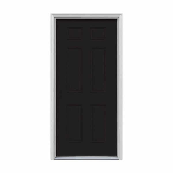 JELD-WEN 36 in. x 80 in. 6-Panel Black Painted w/ White Interior Steel Prehung Right-Hand Inswing Front Door w/Brickmould