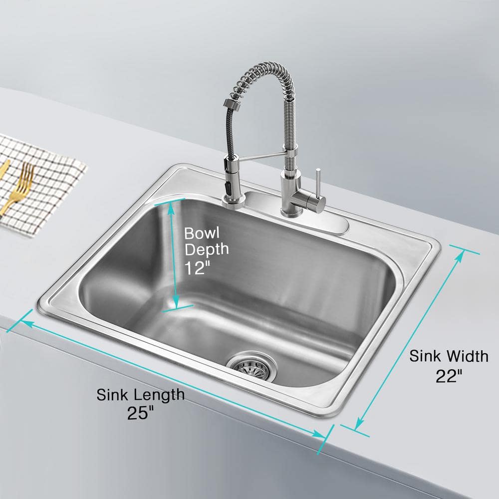 25" x 22" Stainless Steel Single Bowl Kitchen Sink with Accessories