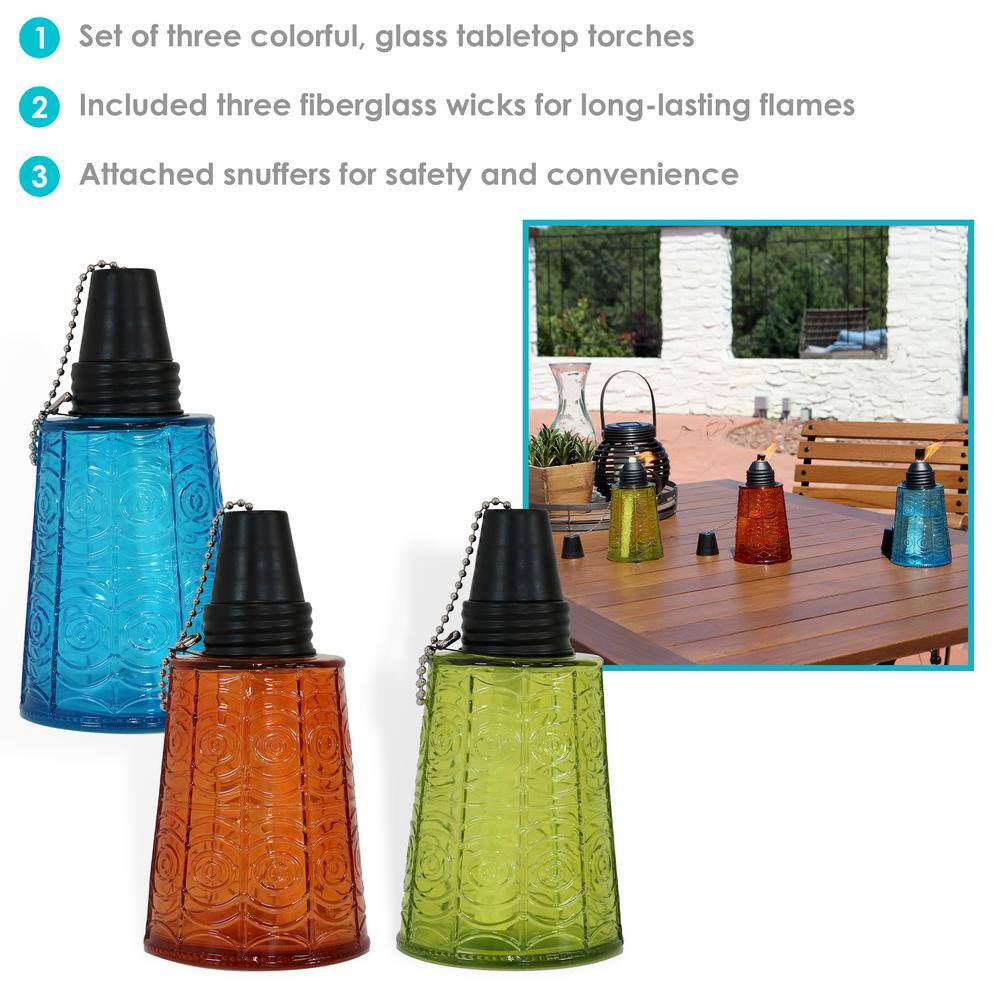 Multicolor Glass Tabletop Torches with Fiberglass Wicks - Set of 3