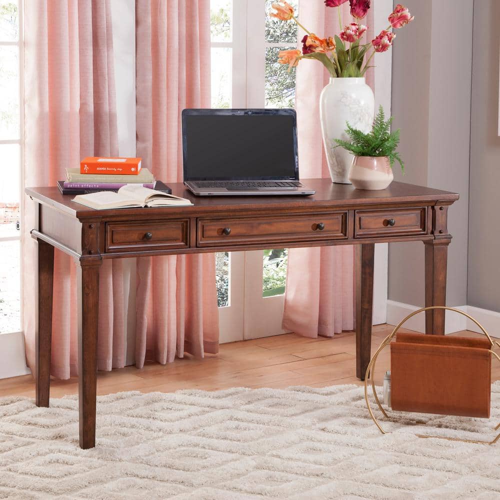 Cinnamon Cherry 54" Wood Writing Desk with USB Port