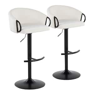 Claire 33 in. Cream Velvet and Black Metal Adjustable Bar Stool with Rounded T Footrest (Set of 2)