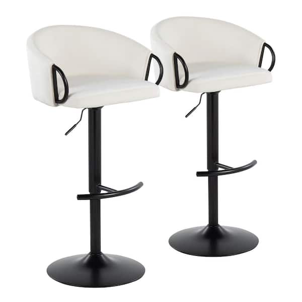 Lumisource Claire 33 in. Cream Velvet and Black Metal Adjustable Bar Stool with Rounded T Footrest (Set of 2)
