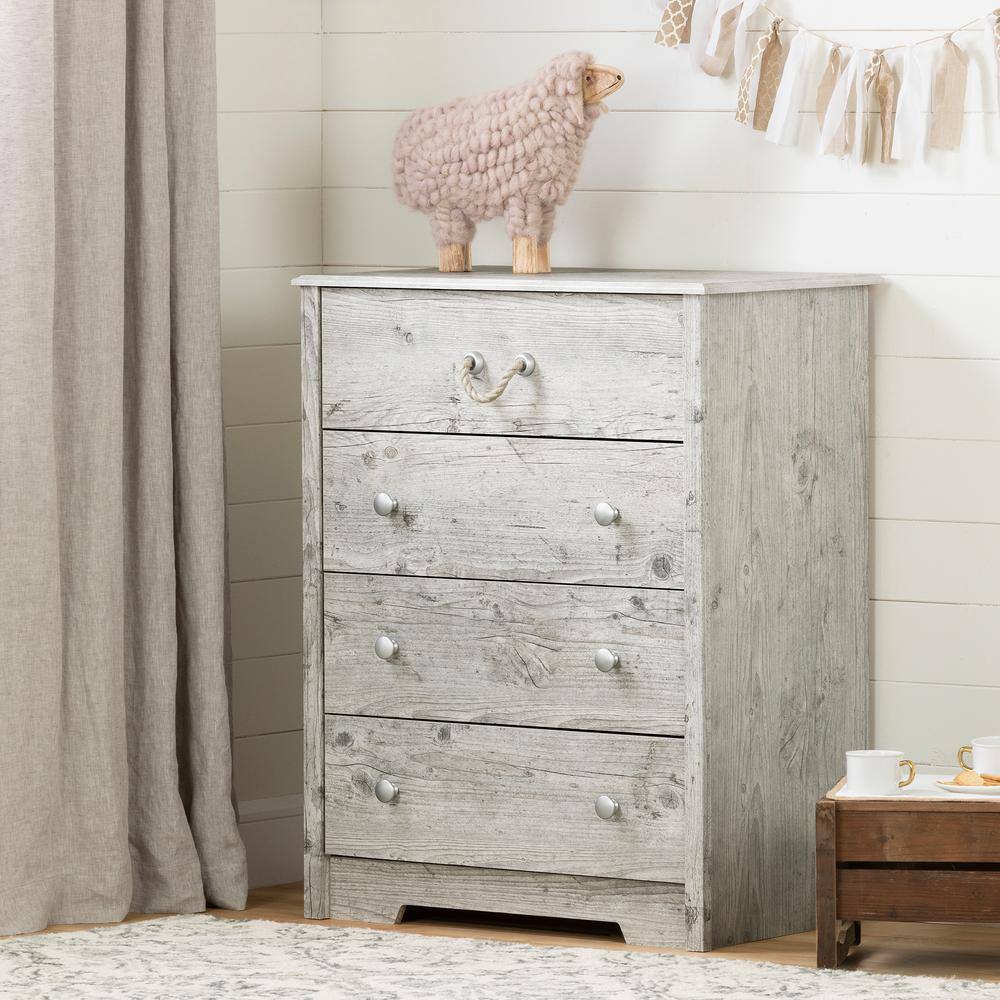 Coastal White 4-Drawer Nursery Dresser with Rope Handle