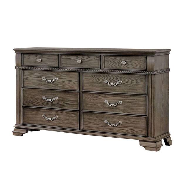 Benjara 17 In. Gray 9-Drawer Wooden Dresser Chest Of Drawers BM299936 ...