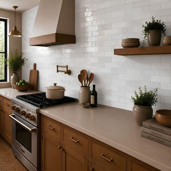 Bedrosians Pelerine 3 in. x 8 in. Glossy Bianco Ceramic Wall Tile