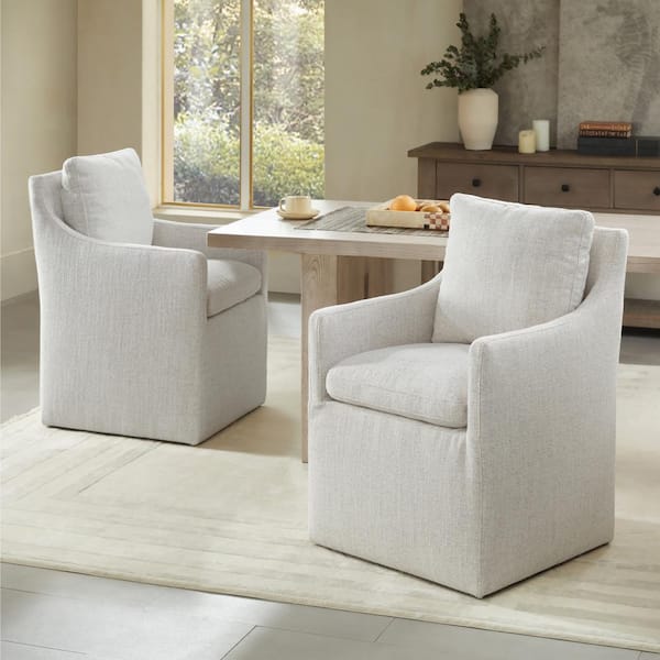 Halcyra Wheat Fabric Upholstered Dining Chair W/ Casters No Assembly Modern Accent Armchair for Dining Room Livingroom