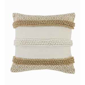 Textured Off - White / Tan Geometric Soft Poly-Fill 20 in. x 20 in. Indoor/Outdoor Throw Pillow