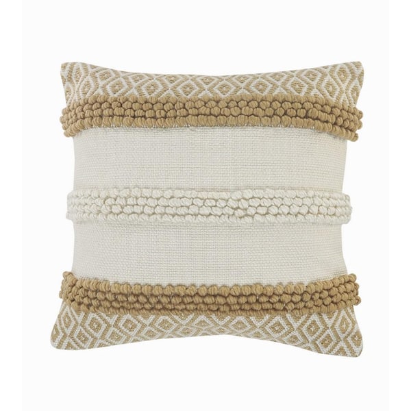 Unbranded Textured Off - White / Tan Geometric Soft Poly-Fill 20 in. x 20 in. Indoor/Outdoor Throw Pillow