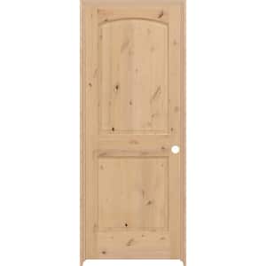 24 in. x 80 in. 2-Panel Round Top Left-Hand Unfinished Knotty Alder Single Prehung Interior Door with Nickel Hinges