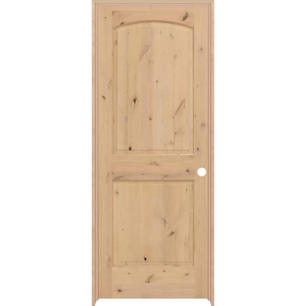 Steves & Sons 24 in. x 80 in. 2-Panel Round Top Left-Hand Unfinished Knotty Alder Single Prehung Interior Door with Nickel Hinges
