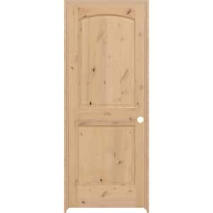 32 in. x 80 in. 2-Panel Round Top Left-Hand Unfinished Knotty Alder Single Prehung Interior Door with Bronze Hinges