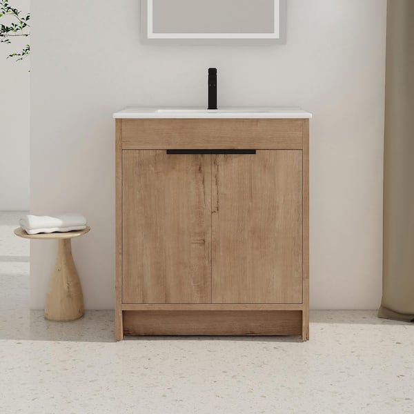 Staykiwi 30 in. W x 18.3 in. D x 34 in. H Freestanding Bathroom Vanity in Imitative Oak with White Ceramic Top