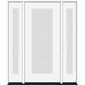 Legacy 64 in. x 80 in. Full Lite Rain Glass LHIS Primed White Finish Fiberglass Prehung Front Door with Dbl 12 in. SL