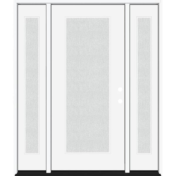 Steves & Sons Legacy 64 in. x 80 in. Full Lite Rain Glass LHIS White Primed Fiberglass Prehung Front Door with Dbl 12 in. SL