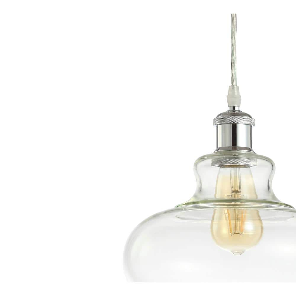 Adjustable Chrome Iron and Glass Bell Shade Pendant Light