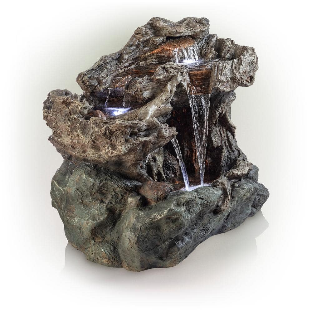 40" Brown Polystone 3-Tier Rainforest LED Fountain
