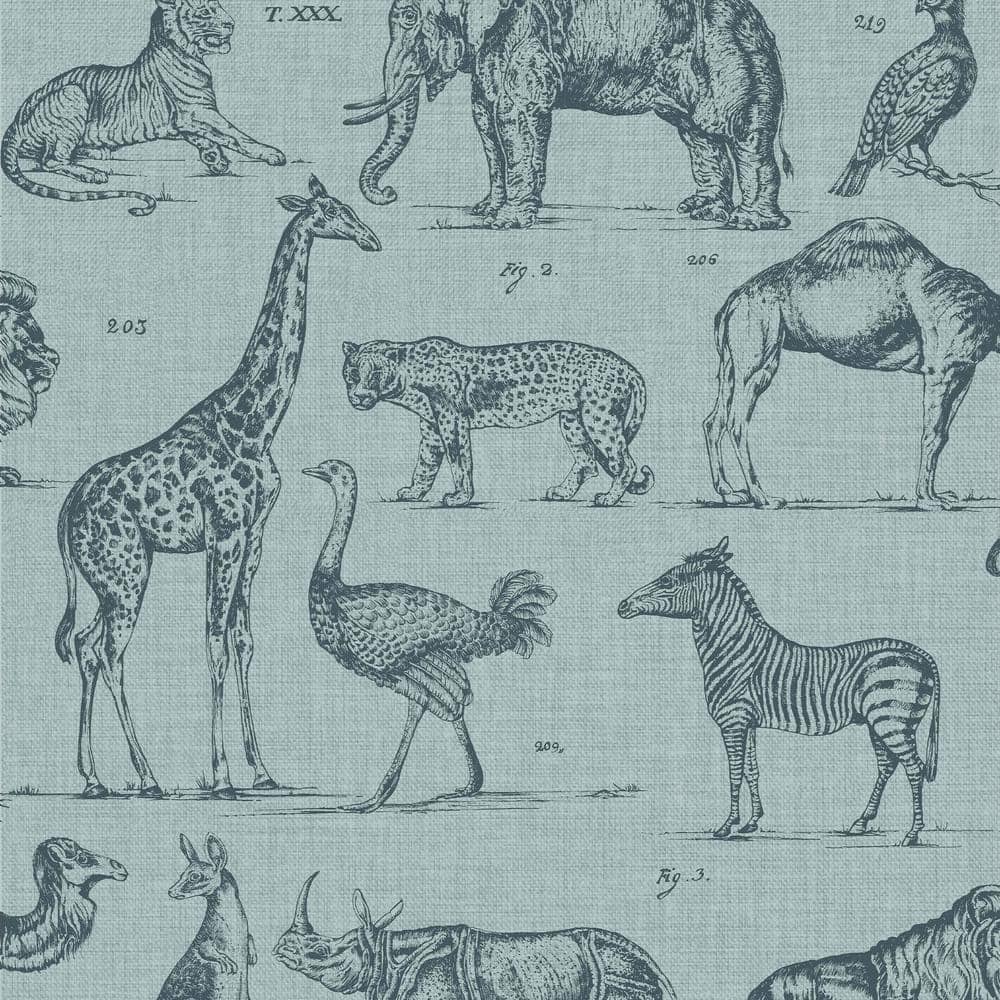 Blue Non-woven Animal Print Removable Wallpaper Roll