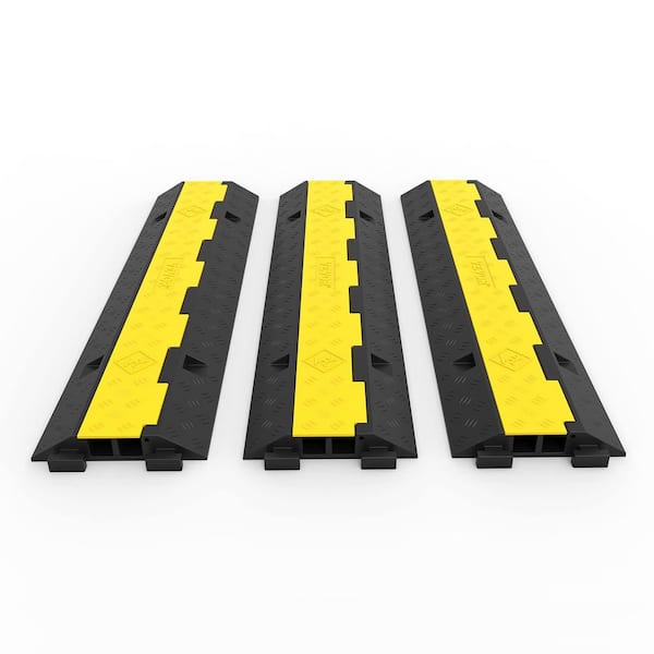 Rubber 2-Channel Heavy-Duty Cable Protector Ramp 11000 lbs Capacity Driveway Traffic Cord Cover for Outdoor Use, 3-Pack