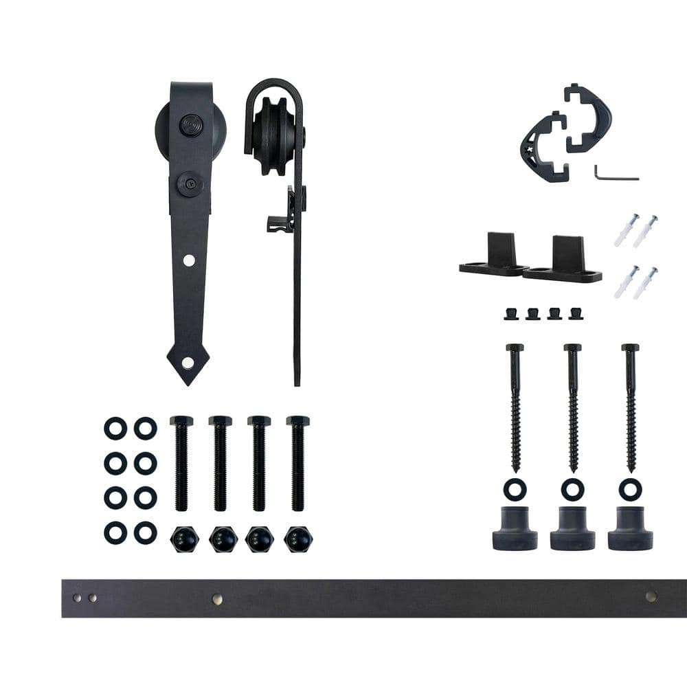 Black Rustic Sliding Barn Door Hardware Kit with Arrow Design Roller