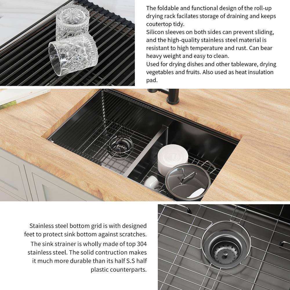 33" Gunmetal Black Stainless Steel Double Bowl Undermount Kitchen Sink