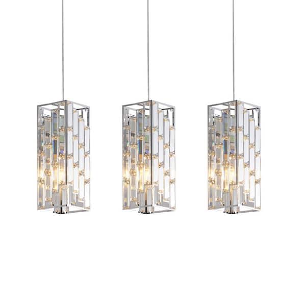 VEVETTA 4 in. 60W 1-Light Chrome Crystal Pendant Light Mini with Adjustable Hanging Ceiling Height, Bulb Not Included (3 Pack)