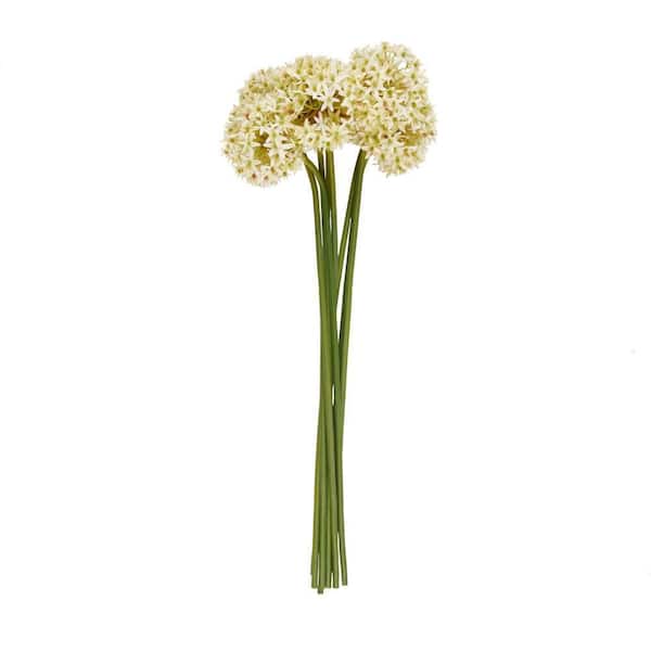 31 in. White Indoor Allium Artificial Flower Stem in White Plastic Planter (Set of 8)