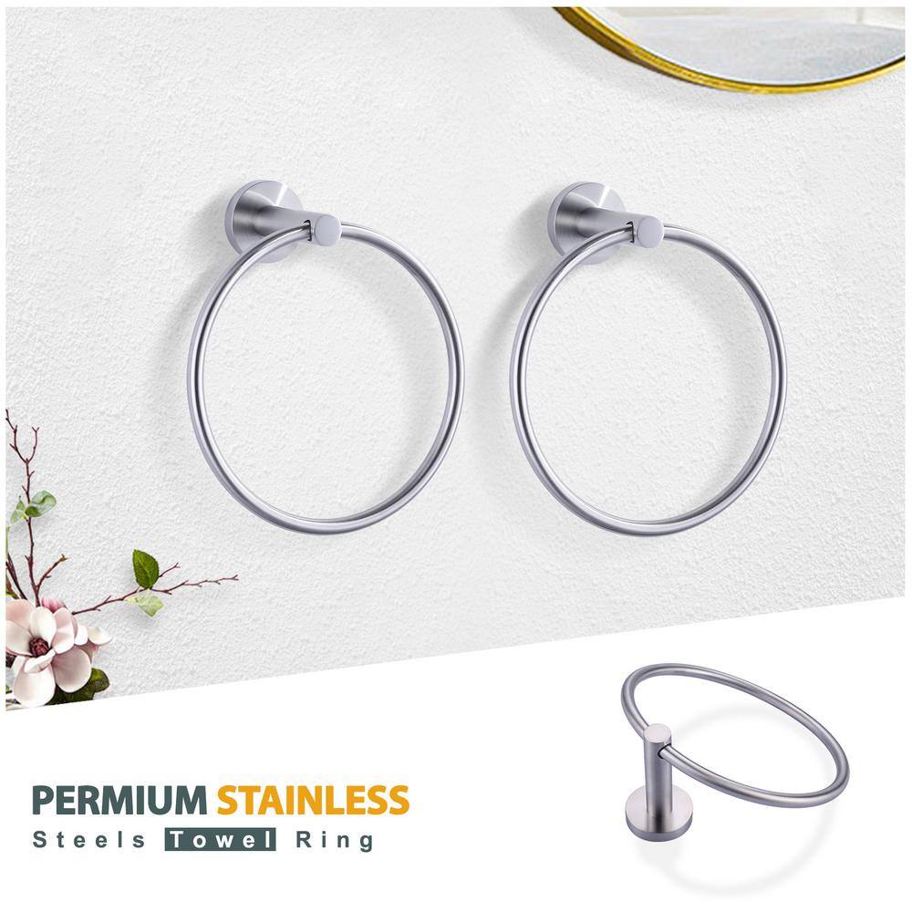 Brushed Nickel Double Wall Mounted Circular Towel Ring Set