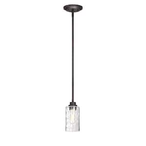 Gramercy Park 100-Watt 1-Light Old English Bronze Mini-Pendant with Clear Hammered Glass Shade