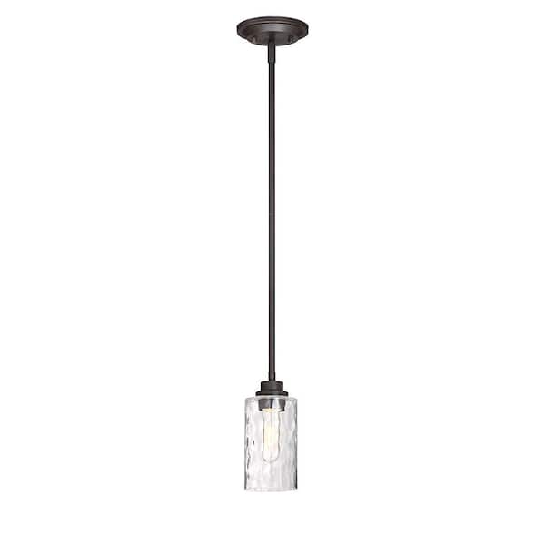 Designers Fountain Gramercy Park 100-Watt 1-Light Old English Bronze Mini-Pendant with Clear Hammered Glass Shade