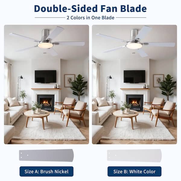 52 in. Silver Brushed Nickel Flush Mount Standard Ceiling Fan with Remote Control