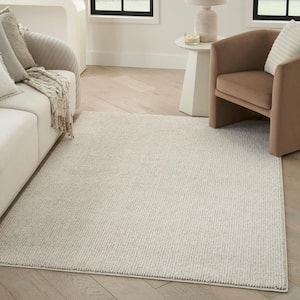 Textured Home Ivory Beige 5 ft. x 7 ft. Solid Geometric Contemporary Area Rug