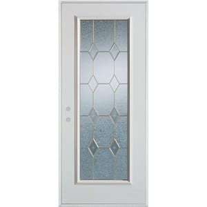 36 in. x 80 in. Geometric Brass Full Lite Painted White Right-Hand Inswing Steel Prehung Front Door
