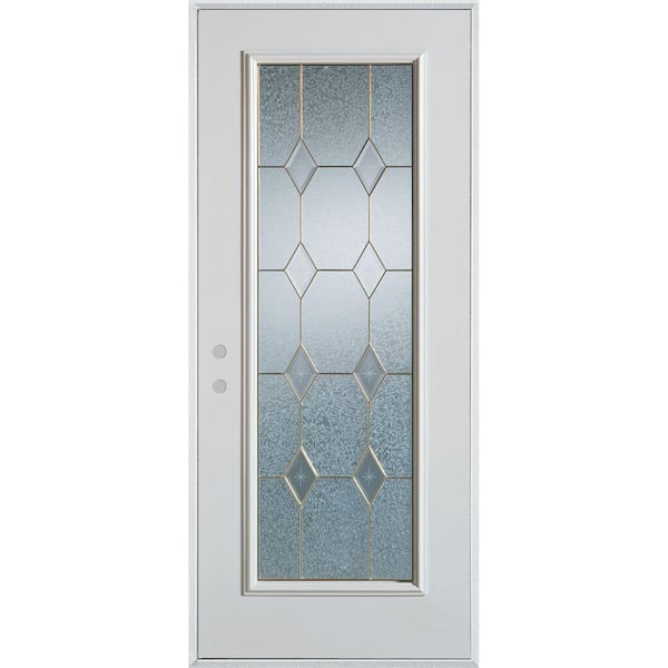 Stanley Doors 36 in. x 80 in. Geometric Patina Full Lite Painted White Right-Hand Inswing Steel Prehung Front Door