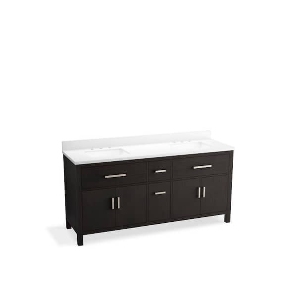 Kresla 72.99in. Double Sink Freestanding Carbon Oak Bath Vanity with White Quartz Top Assembled