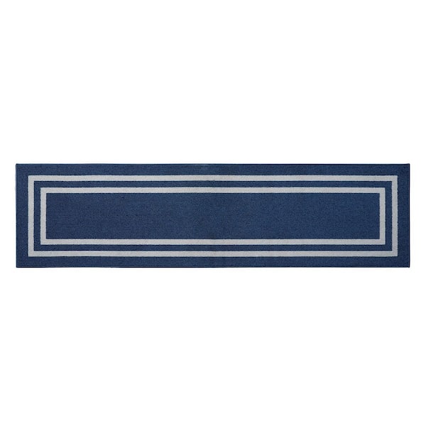 Machine Washable Non-Skid Denim Blue Twist/Light Gray 2.2 ft. x 8 ft. All Loop Tufted Area Rug