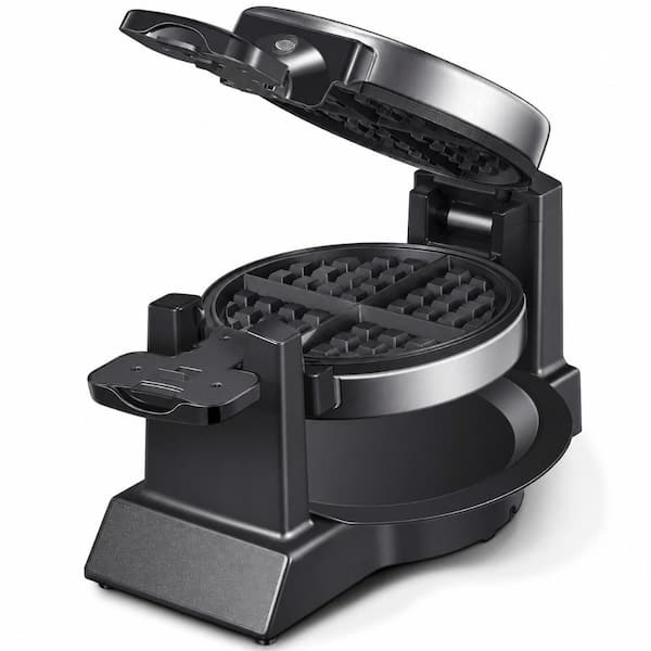 Double Belgian Waffle Maker with 1400W Power and 8-Slice Capacity Rotating Nonstick Plates Stainless Steel