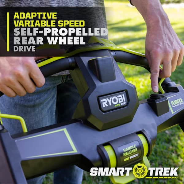 RYOBI - 40V HP Brushless Whisper Series 21" Walk Behind Self-Propelled All Wheel Drive Lawn Mower - Trimmer 3 Batteries Chargers