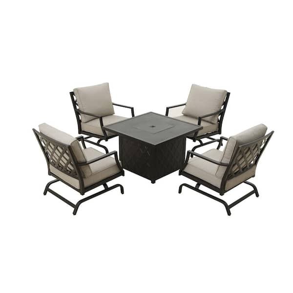 ITOPFOX 5-Pieces Rattan Sectional Patio Fire Pit Set with Ergonomic Backrest