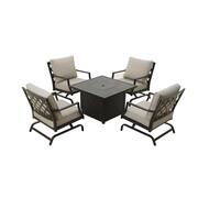 5-Pieces Rattan Sectional Patio Fire Pit Set with Ergonomic Backrest