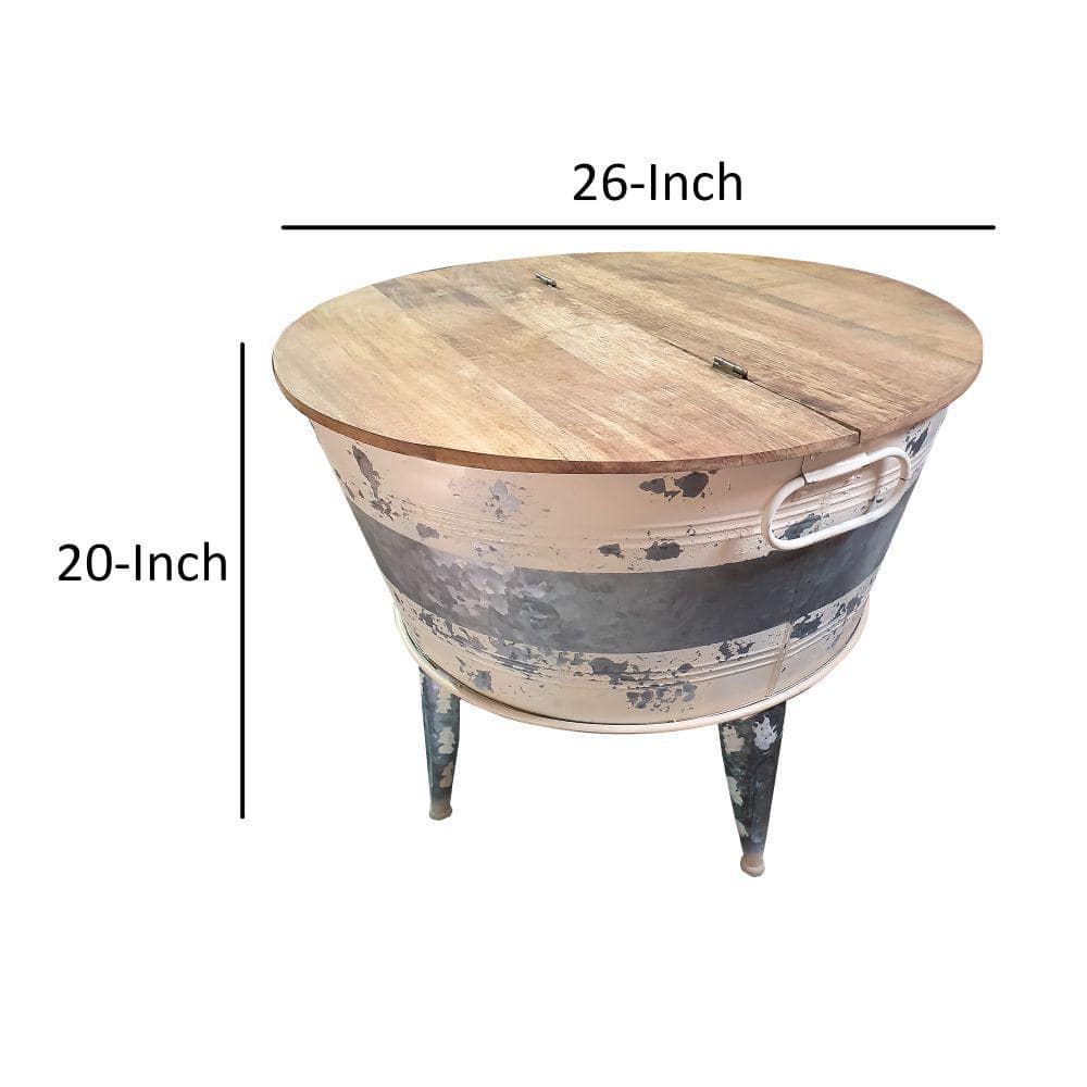 Vintage Farmhouse Round Cocktail Table with Lift-Top Storage