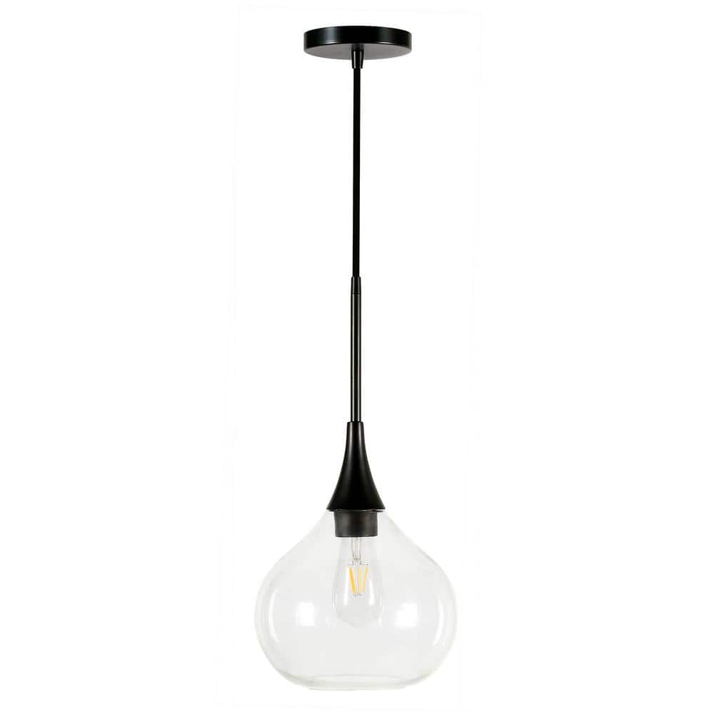 Matte Black Glass Teardrop Pendant Light with Adjustable Cord